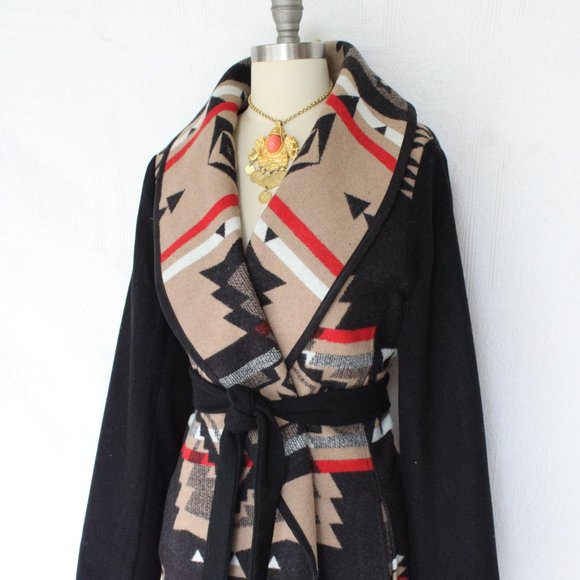 Pendleton wool blanket tribal Aztec southwest tribal wrap jacket coat cardigan - Picture 3 of 10